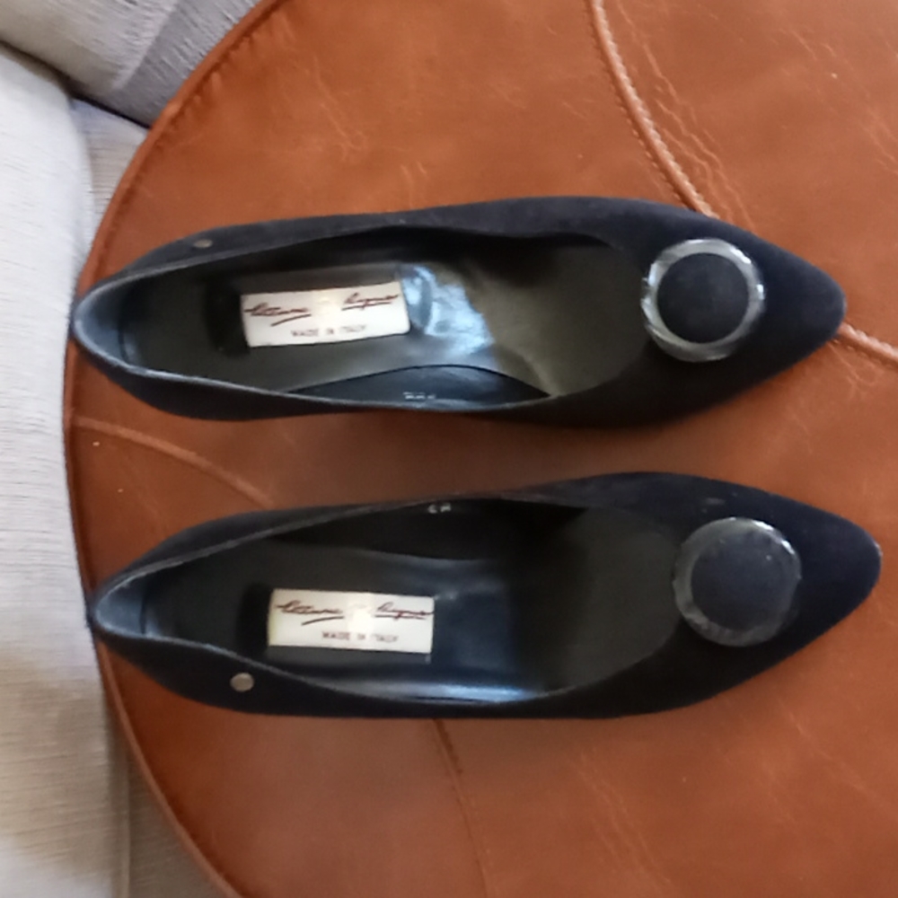 Black suede pumps